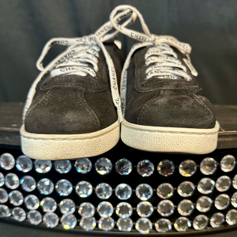 CHANEL Black Suede Sneakers with White Leather Accents - Picture 7 of 12